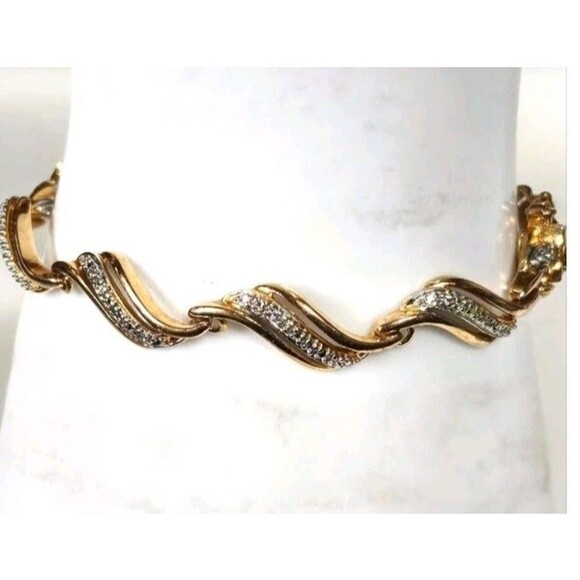 Diamond Accent Tennis Fancy Link Bracelet Tri Tone 18k  Silver  Plated PAJBB QVC - Picture 3 of 11